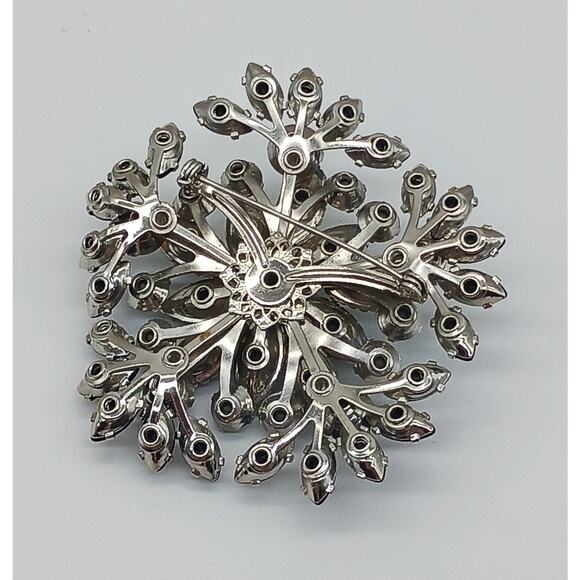 Amazing Bold Black Navette Prong Set Round Aurora Borealis Rhinestone Brooch Vtg - Picture 5 of 11